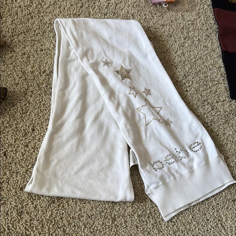 Bebe White scarf with Gold Star Details